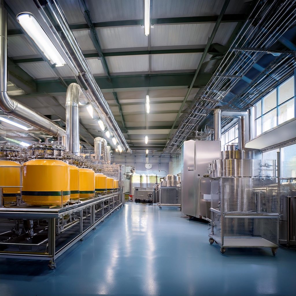 食品工場内部のプラント設備を建設する会社のイメージ
